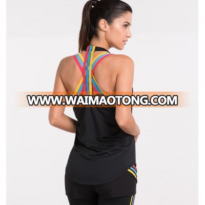 Women's Stripe Printed Moisture Wick Racer Back Athletic 100 Polyester Tank Top