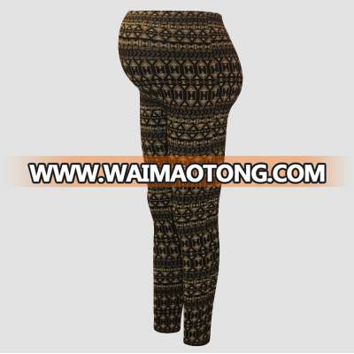 Maternity Elasticity Skinny Tribal Jacquard Seamless Leggings with Fleece Lined