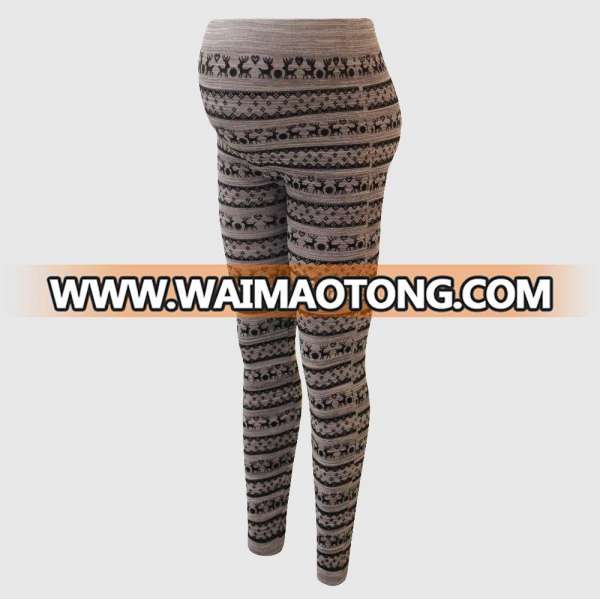 Women's Christmas Deer Print Skinny Comfortable Flocking Fleece Lined Maternity Leggings